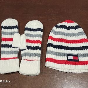 Striped Small Beanie and Mittens Set